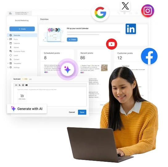 Vendor Social AI dashboard and content composer example